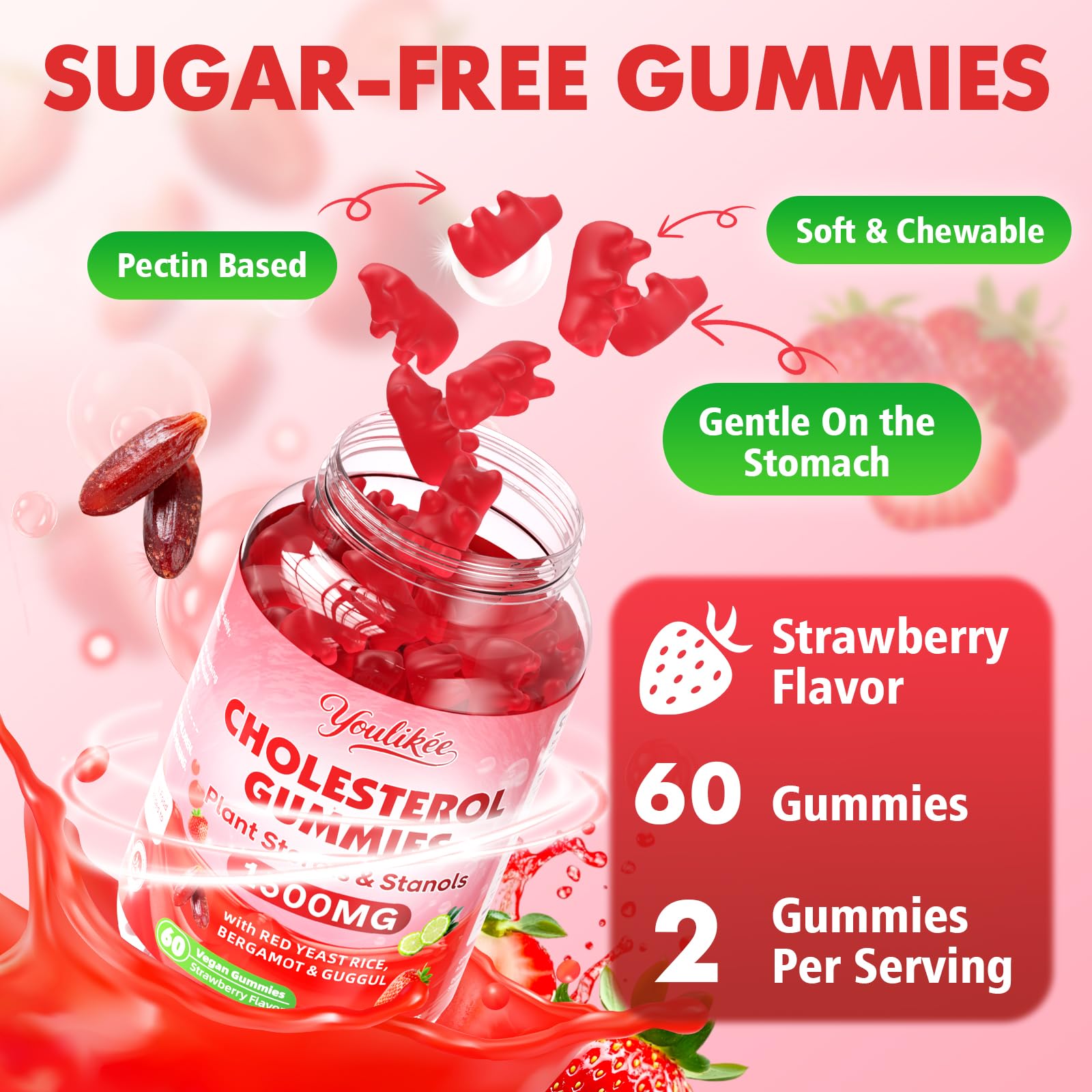 Youlikee Strawberry Gummies close-up of individual gummy
