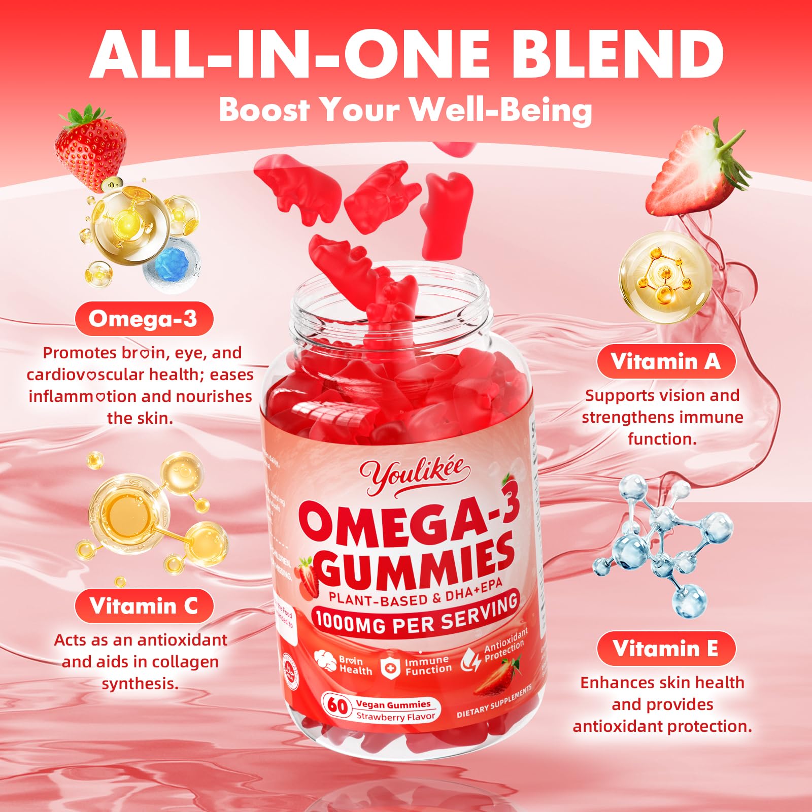 Youlikee Vegan Omega 3 Gummies side view packaging
