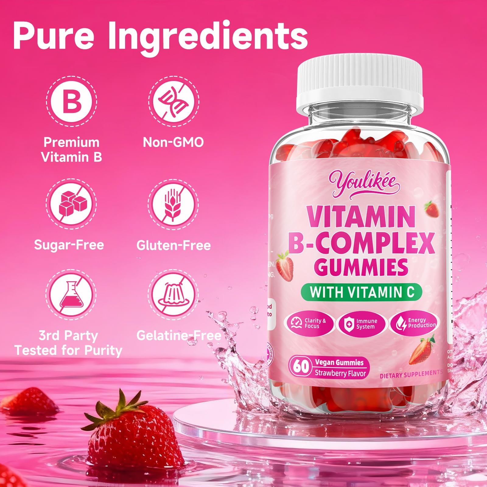 Youlikee Vitamin B-Complex Gummies back view showing ingredients