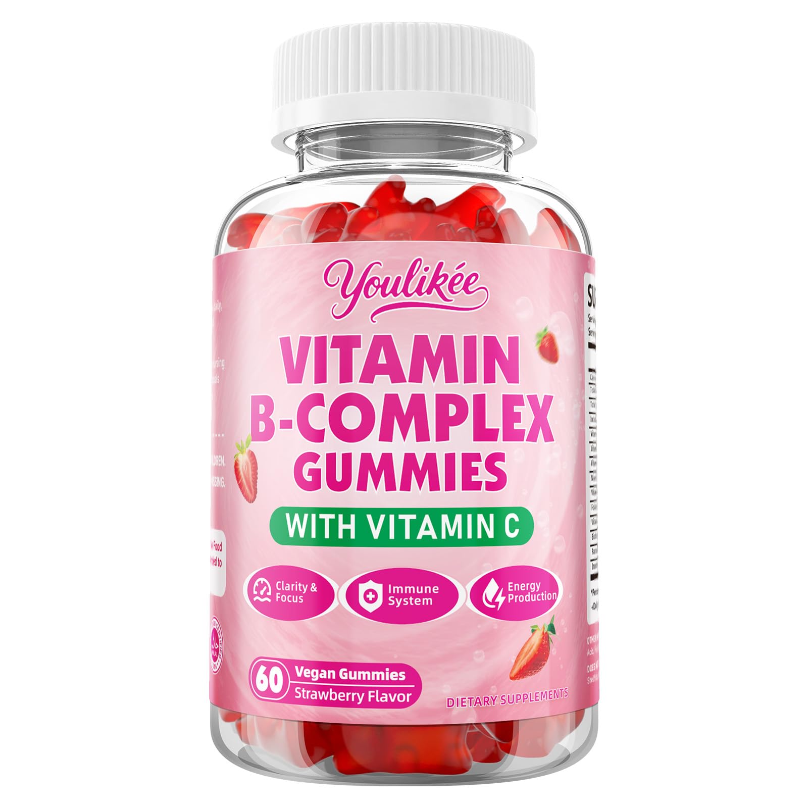 Youlikee Vitamin B-Complex Gummies with fresh strawberries