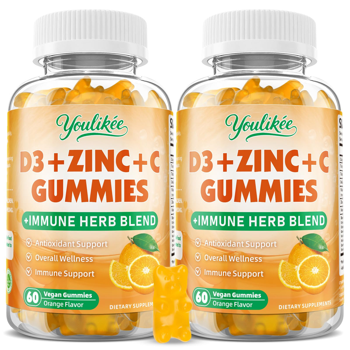 Youlikee Vitamin C & D3 Gummies bottle front view