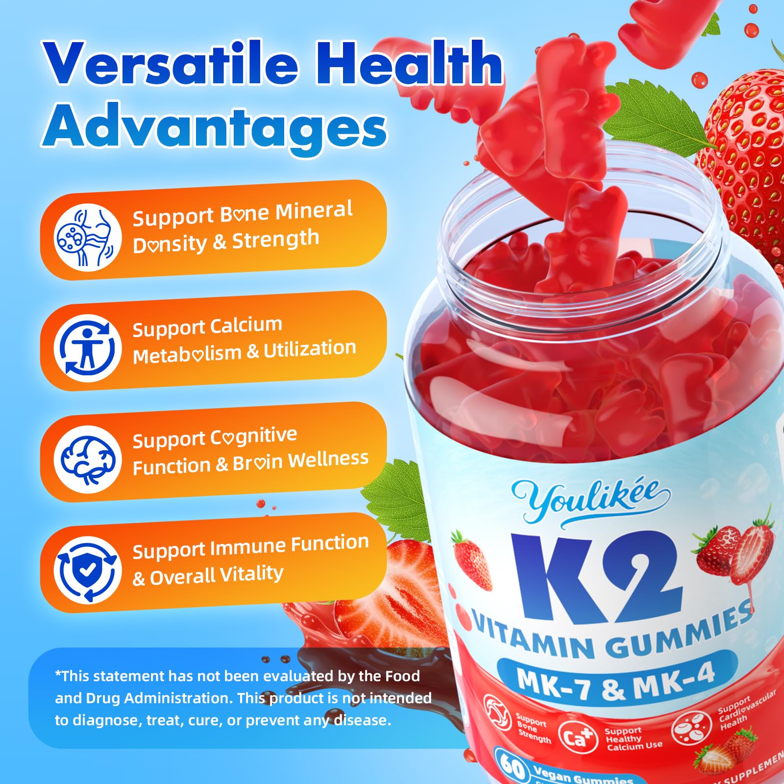 Youlikee Vitamin K2 Gummies strawberry flavour