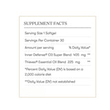 Young Living Inner Defense Oregano Softgels alongside a glass of water