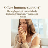Young Living Inner Defense Oregano Softgels packaging on a wooden table