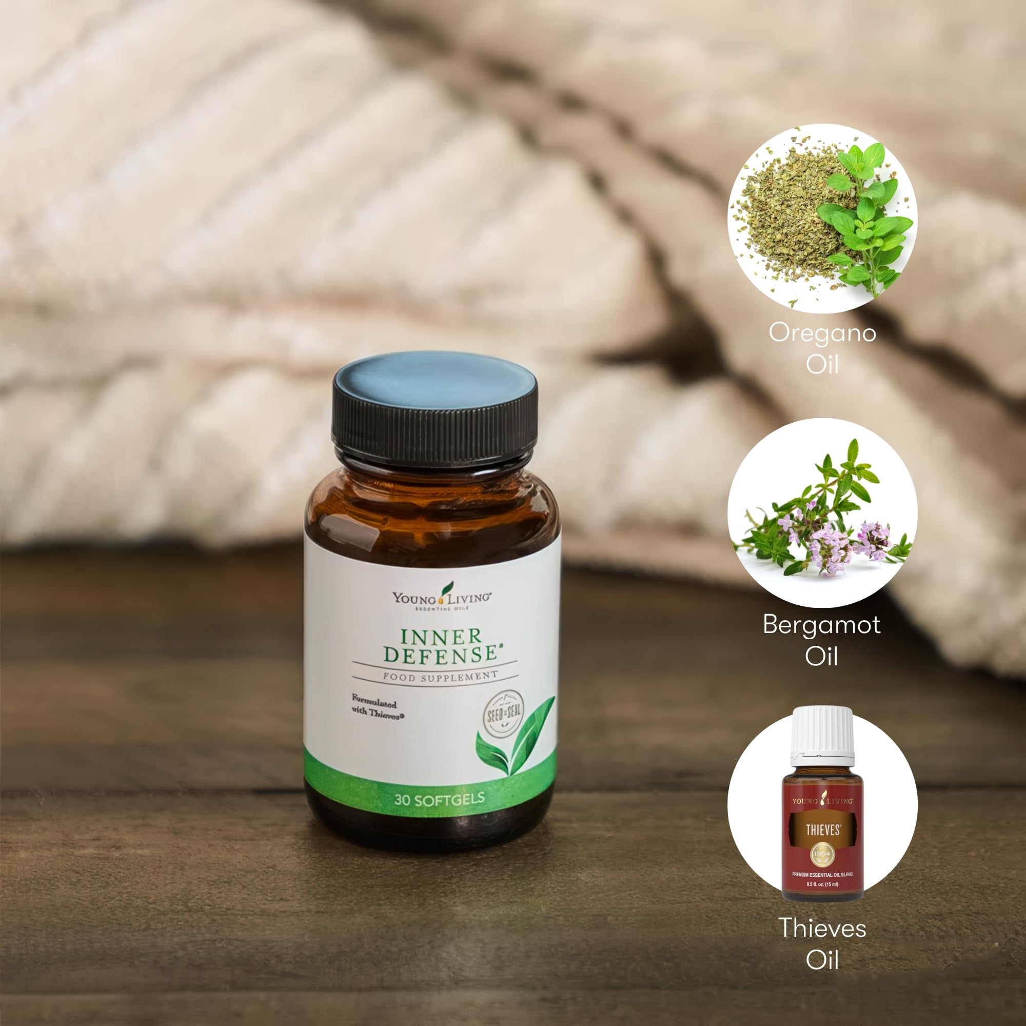 Young Living Oregano Essential Oil Softgels with ingredients list