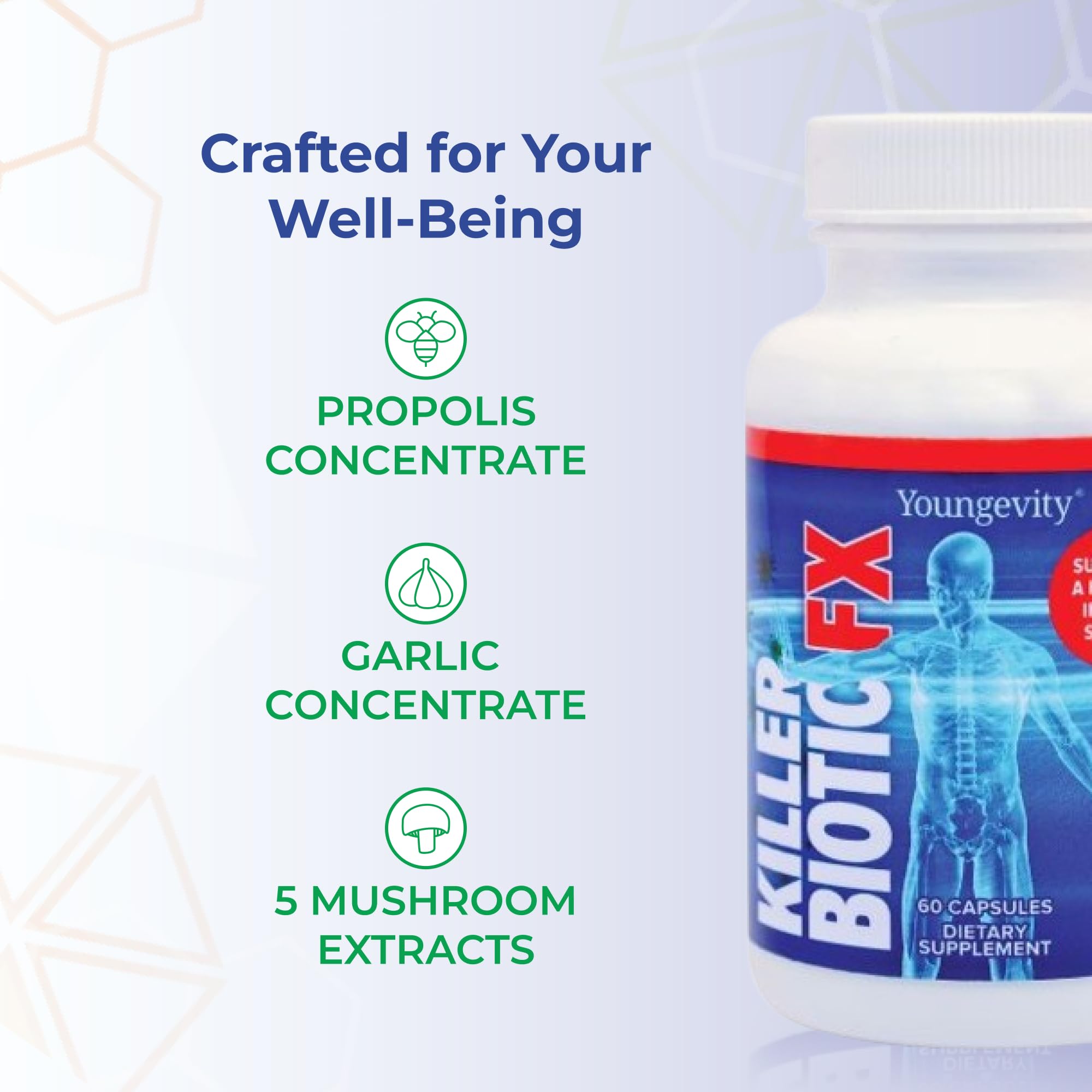 Youngevity Killer Biotic FX lifestyle scene with healthy foods