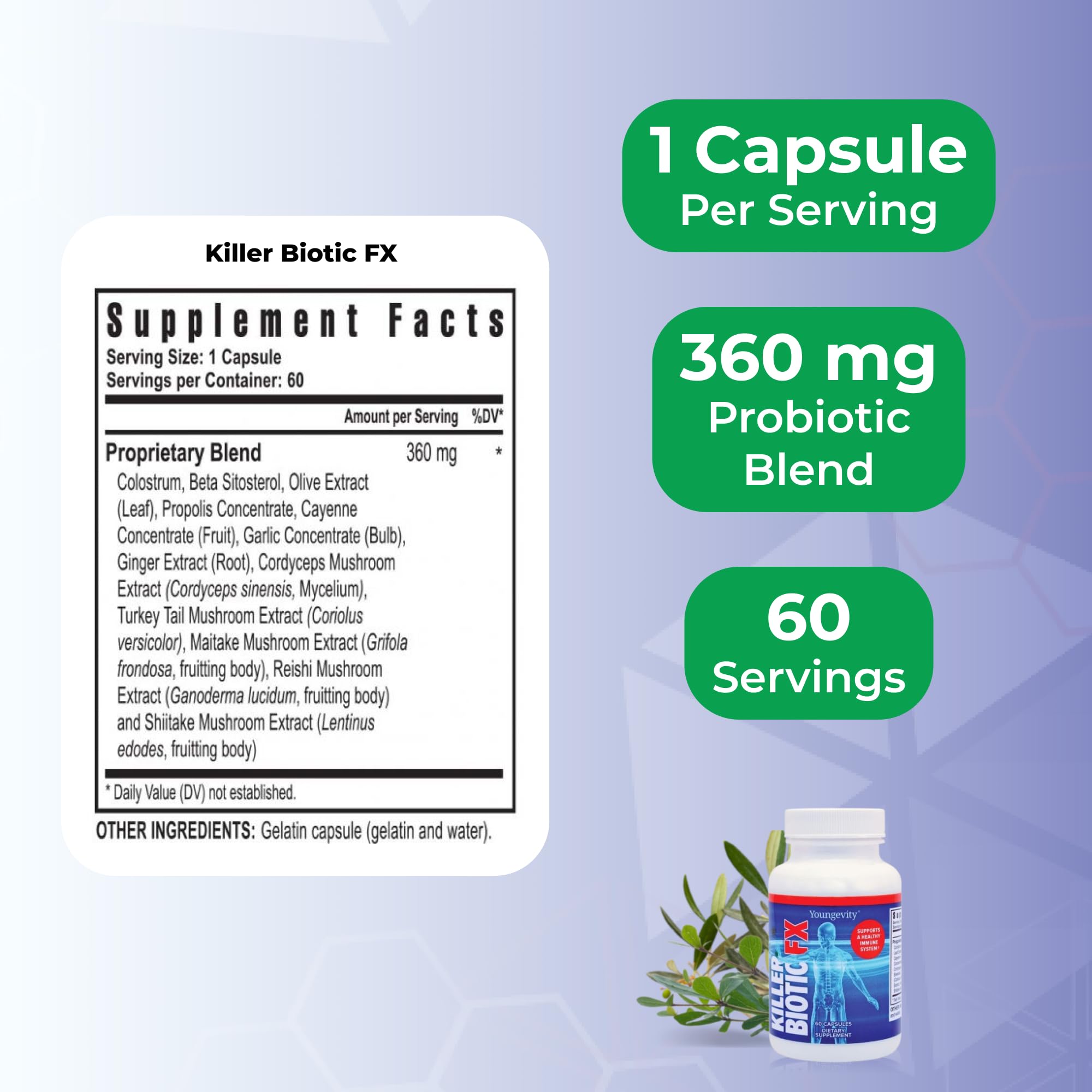 Youngevity Killer Biotic FX top view showing serving size