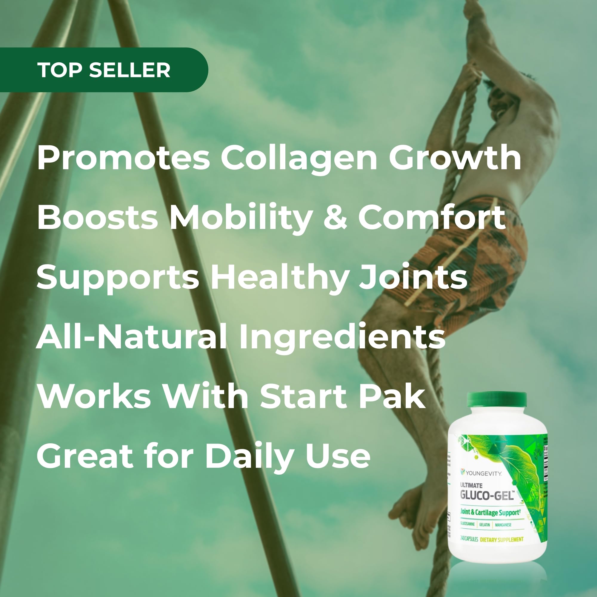 Youngevity Ultimate Gluco Gel capsules in a hand