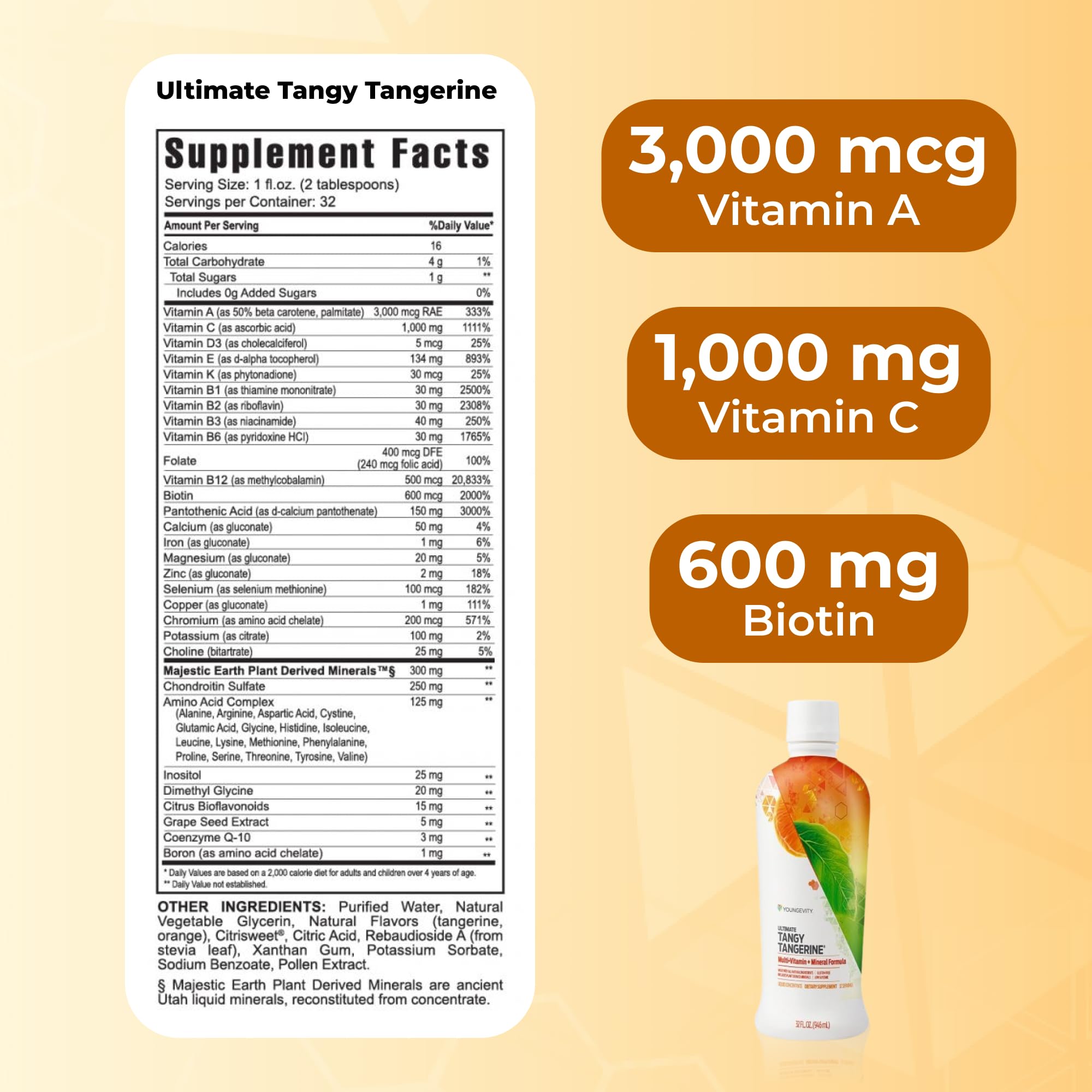 Youngevity Ultimate Tangy Tangerine 32 Oz liquid supplement side view