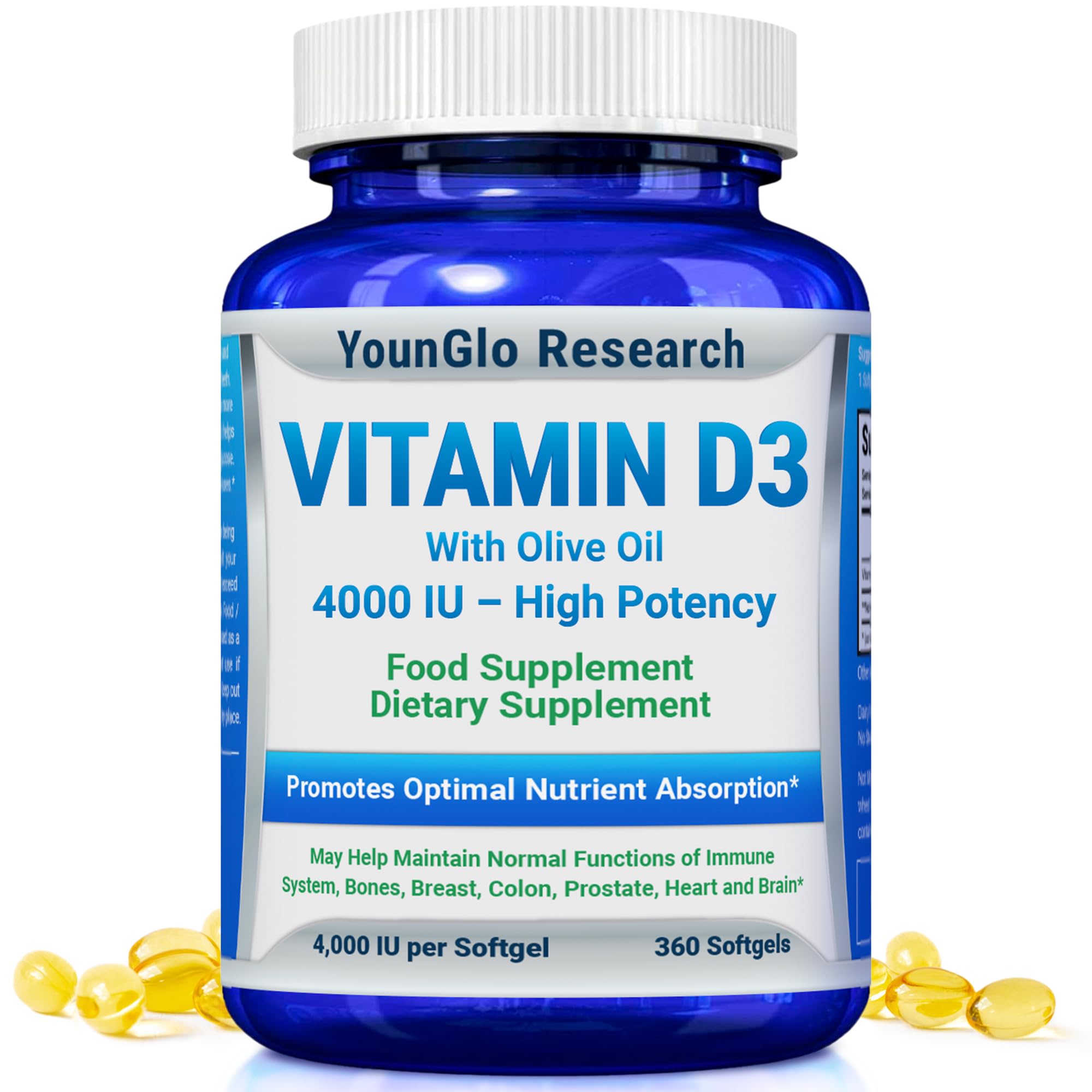 YounGlo Research Vitamin D3 4000 IU softgels front view