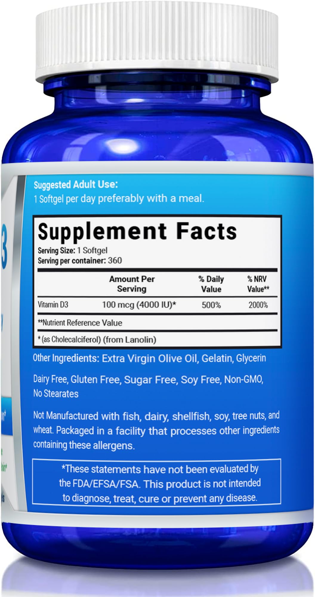 YounGlo Research Vitamin D3 softgels bottle side view