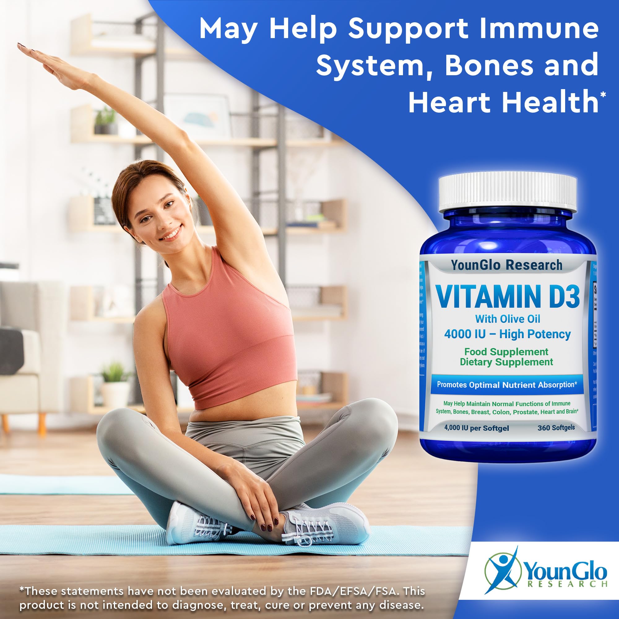 YounGlo Research Vitamin D3 softgels with olive oil