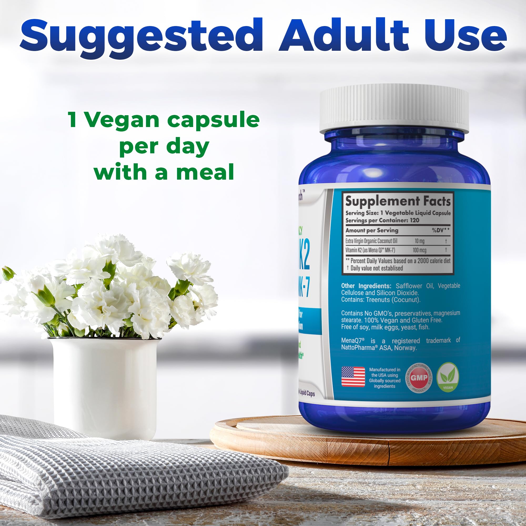 YounGlo Research Vitamin K2 MK-7 capsules ingredients list close-up