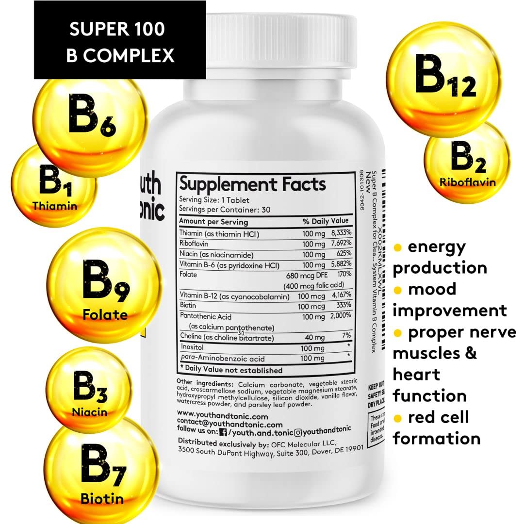 Youth & Tonic B-Complex Vitamins bottle with background