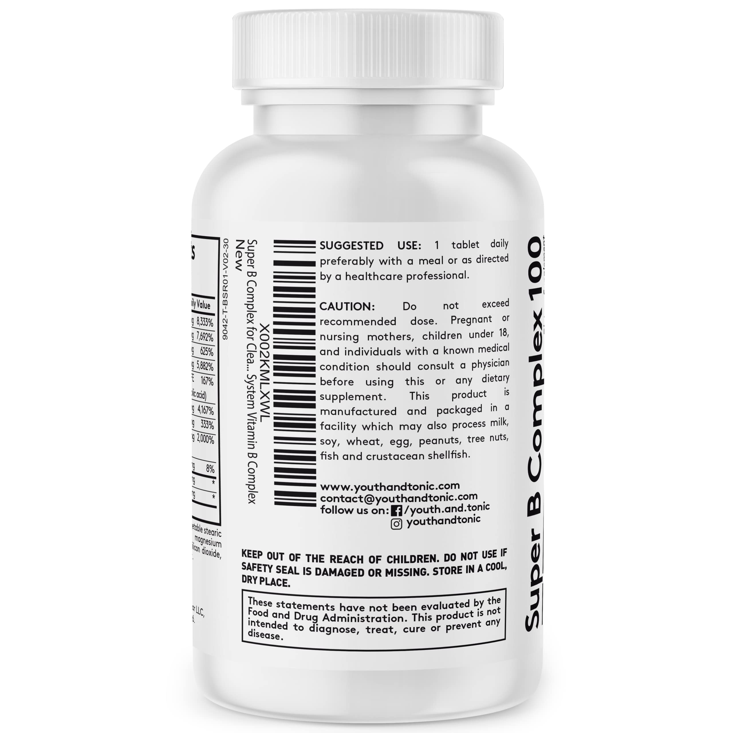 Youth & Tonic B-Complex Vitamins packaging details