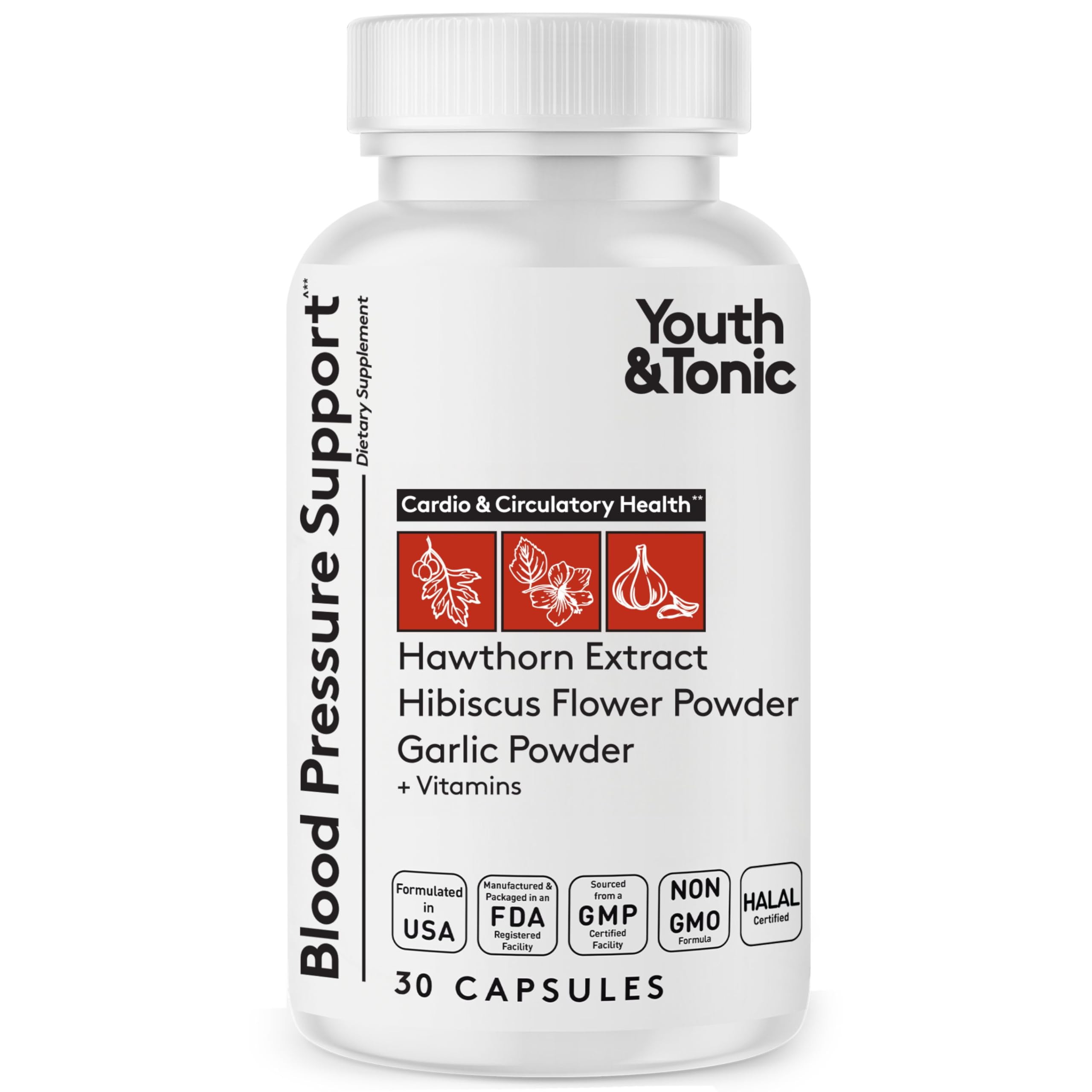 Youth & Tonic Hawthorn Supplement 60 capsules front view