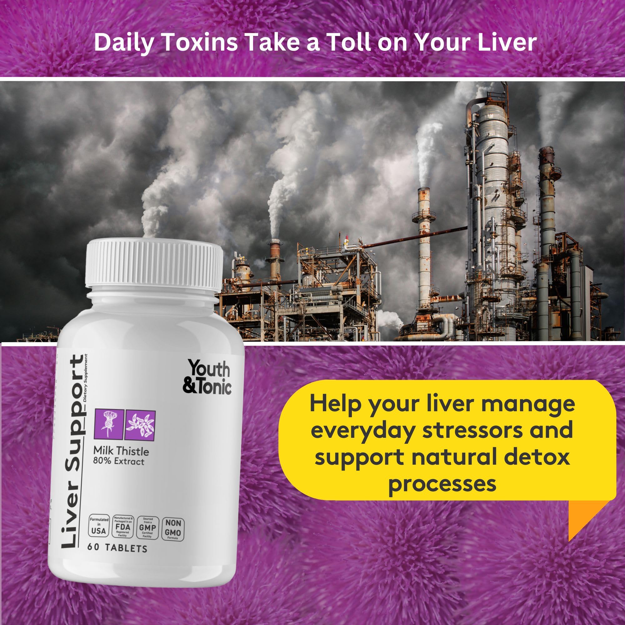 Youth & Tonic Milk Thistle Supplement bottle side view