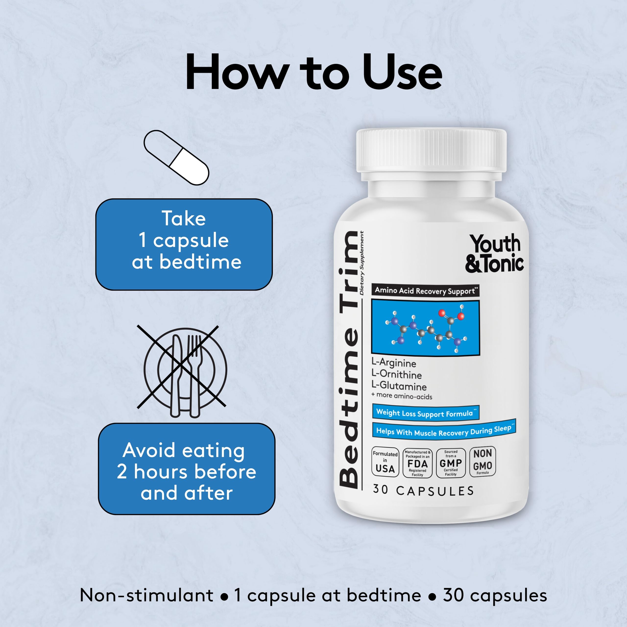 Youth & Tonic Nighttime Amino Acid Supplement packaging