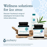 Youtheory Ashwagandha bottle with a green plant background