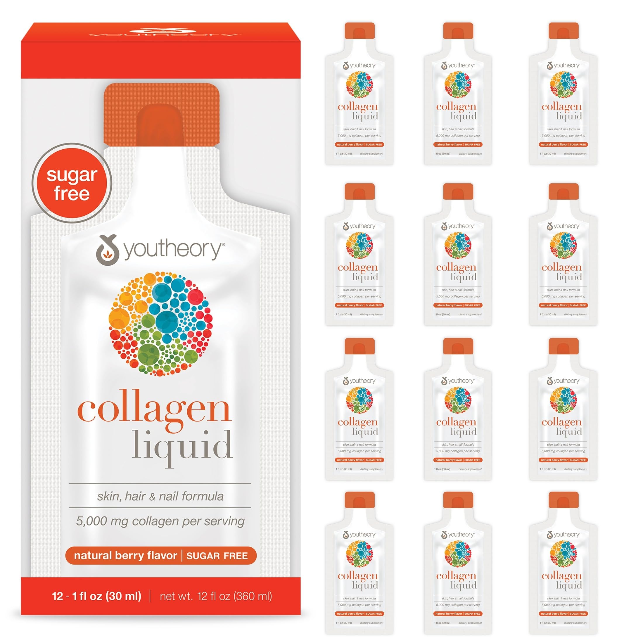 Youtheory Collagen Peptides 5000mg berry flavour packet front view