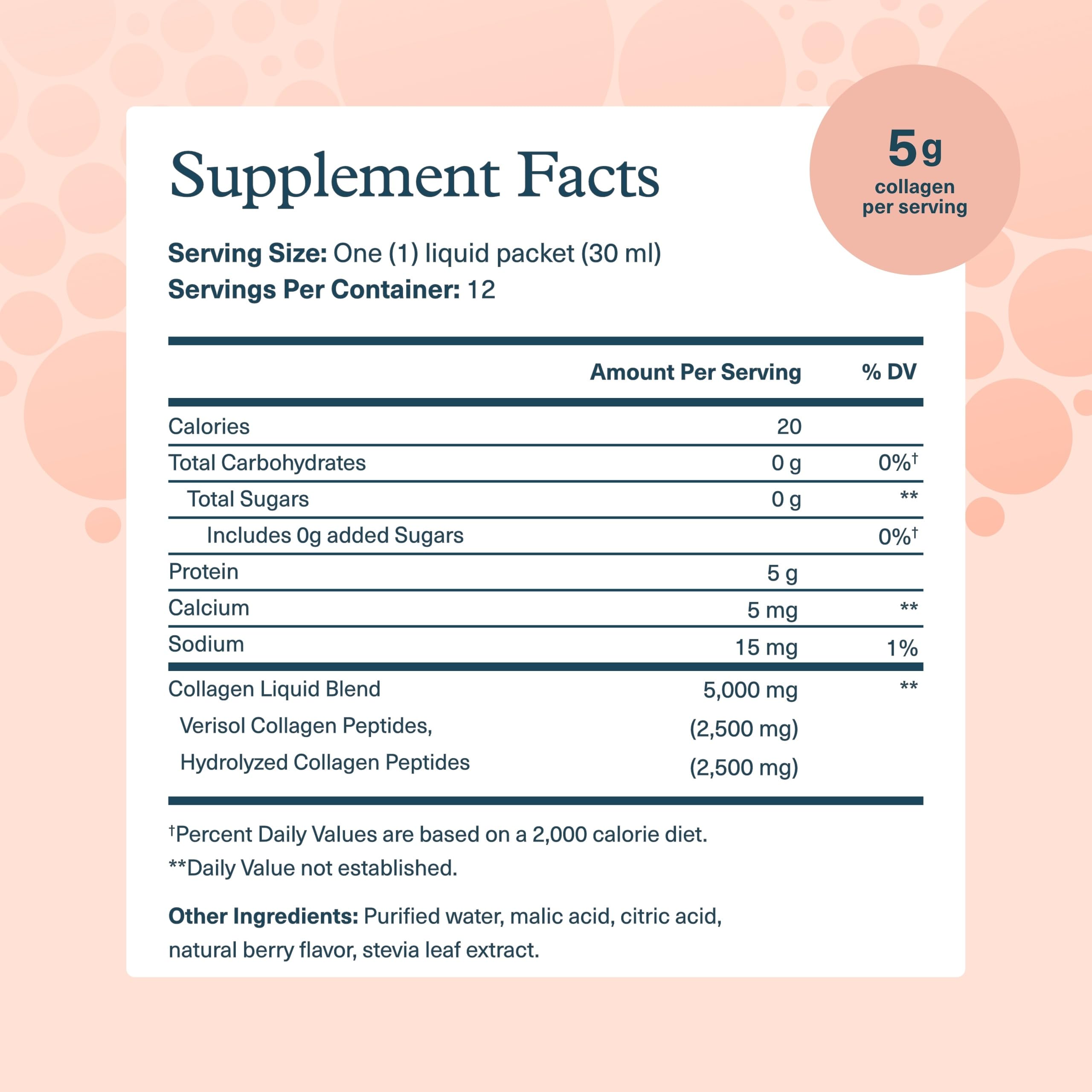 Youtheory Collagen Peptides 5000mg ingredients list on packet