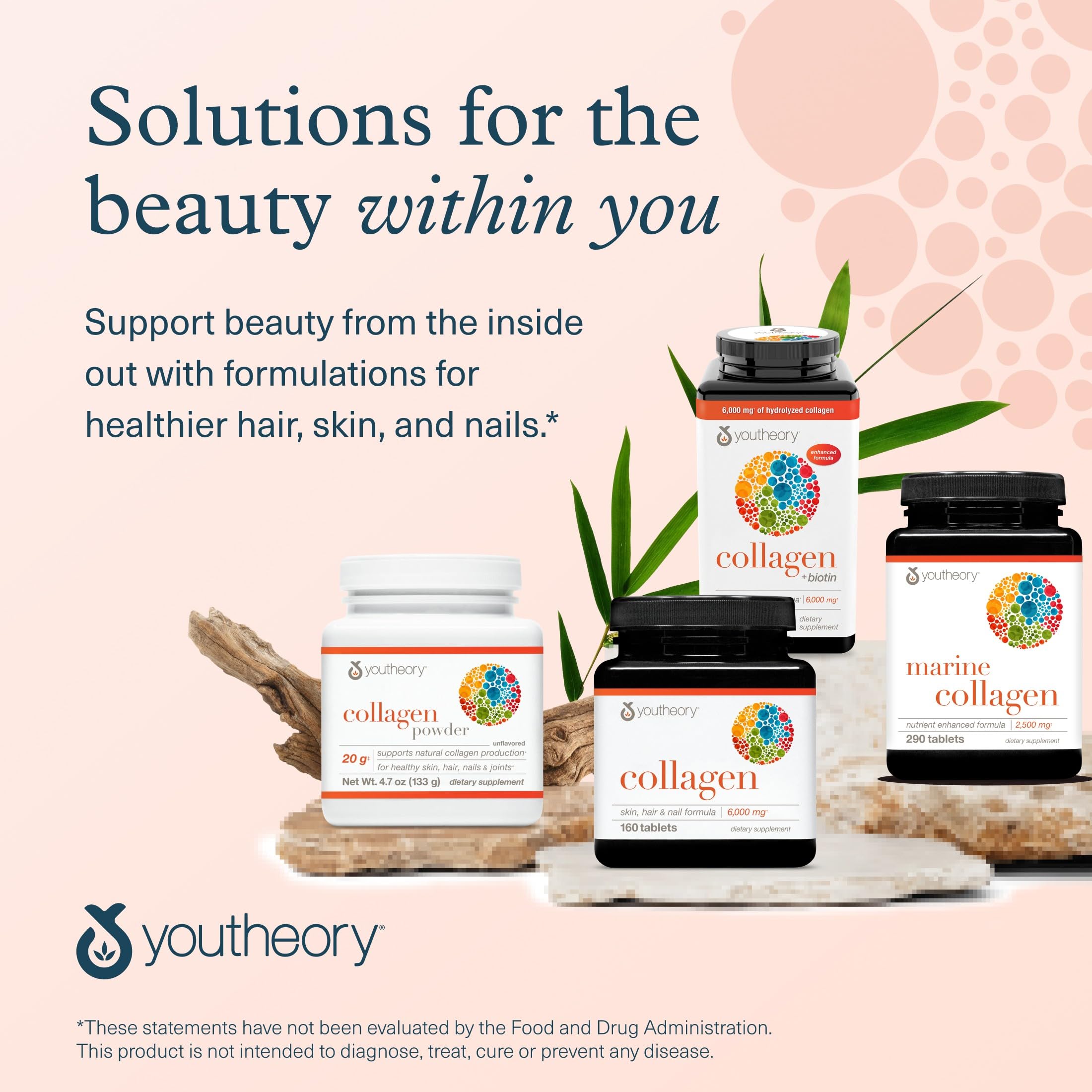 Youtheory Collagen Peptides Supplement 6000mg with measuring scoop