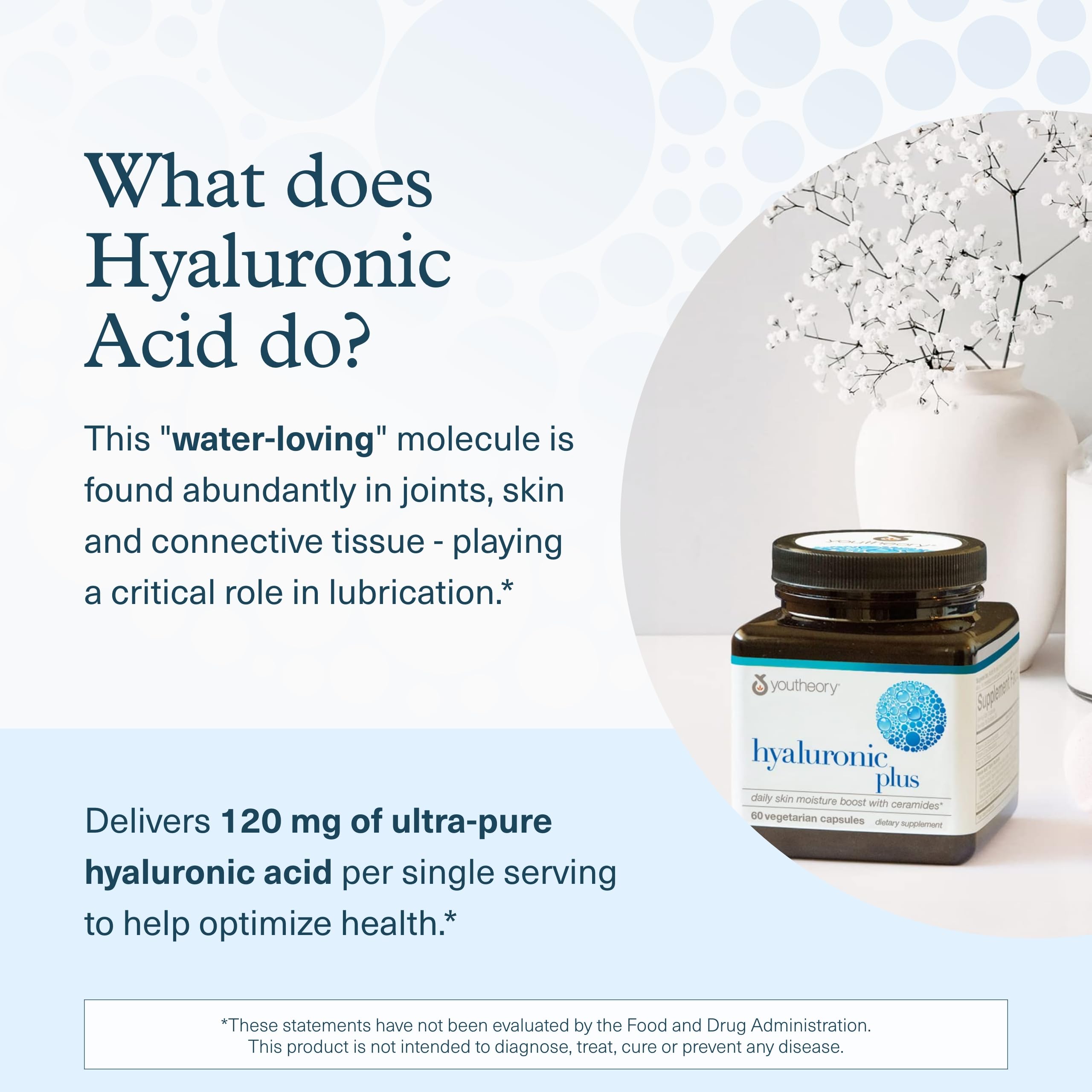 Youtheory Hyaluronic Plus supplement bottle side view