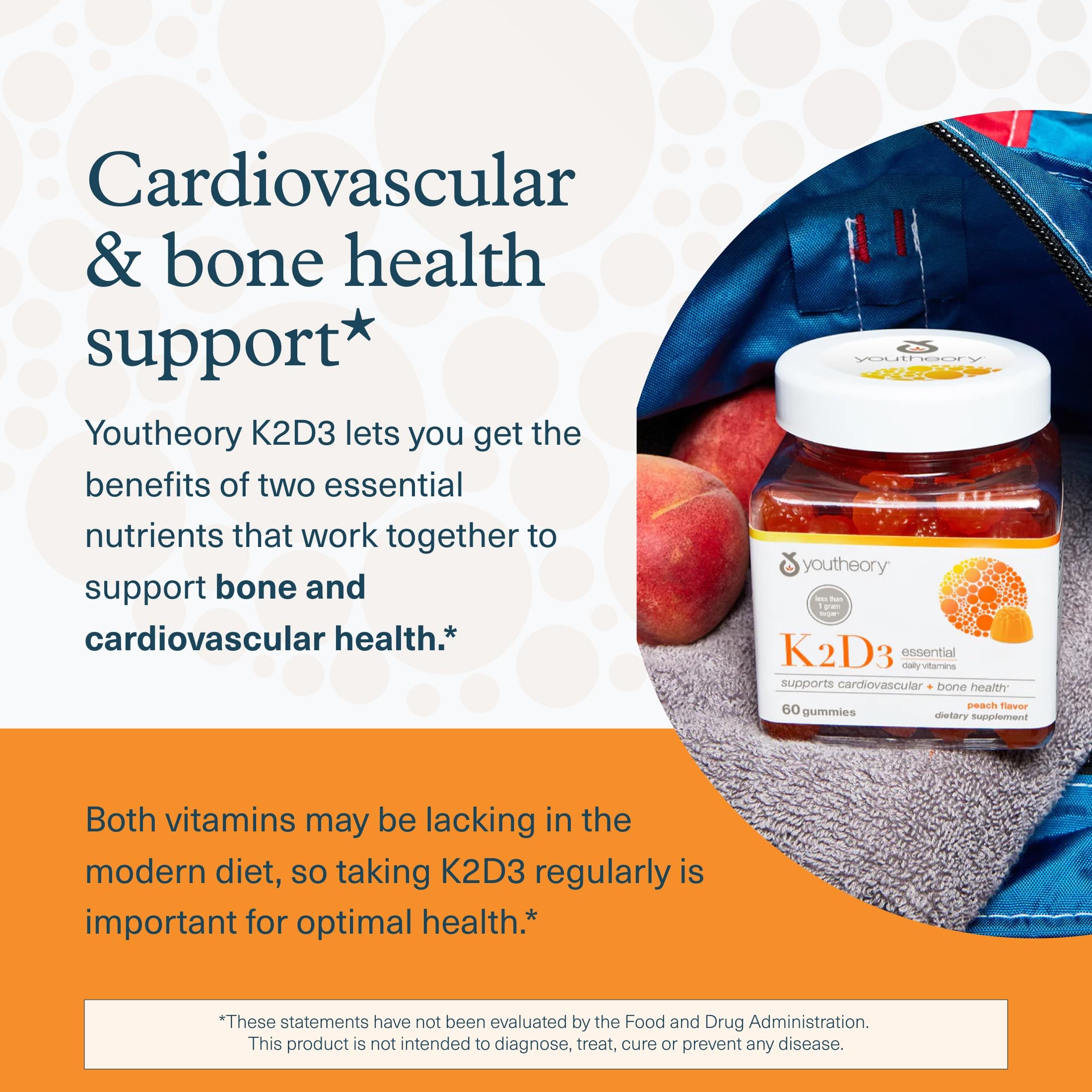 Youtheory K2D3 Vitamin Supplement gummies on a wooden table
