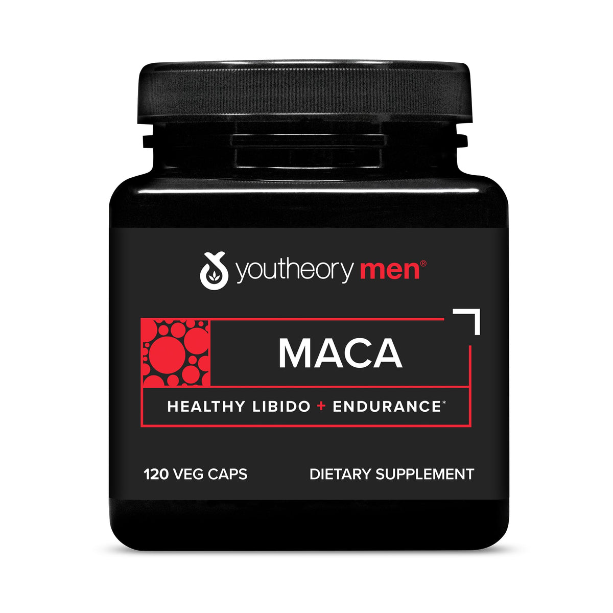 Youtheory Men's Maca Supplement 1000mg vegan capsules front view