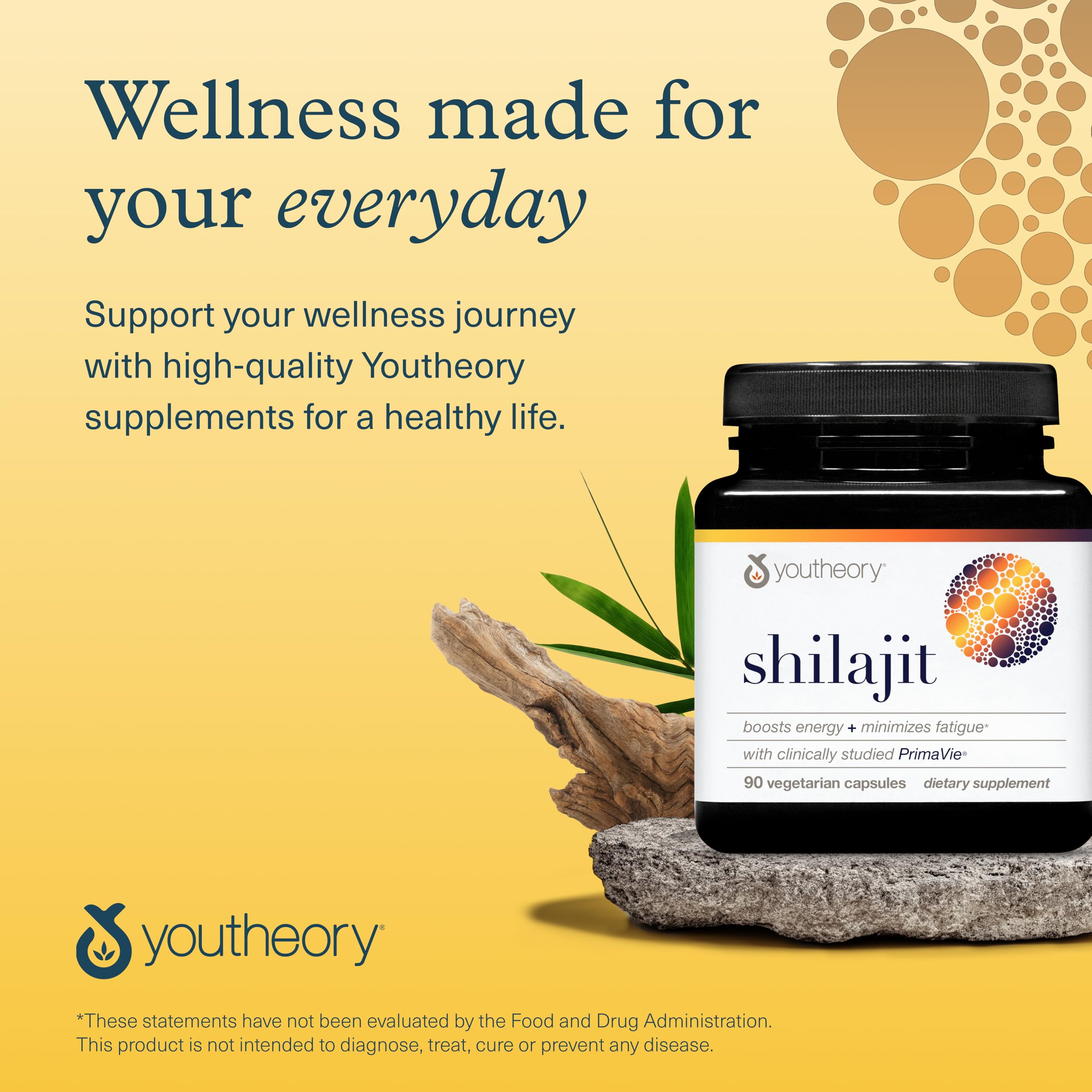 Youtheory Shilajit Supplement 500mg on a wooden table