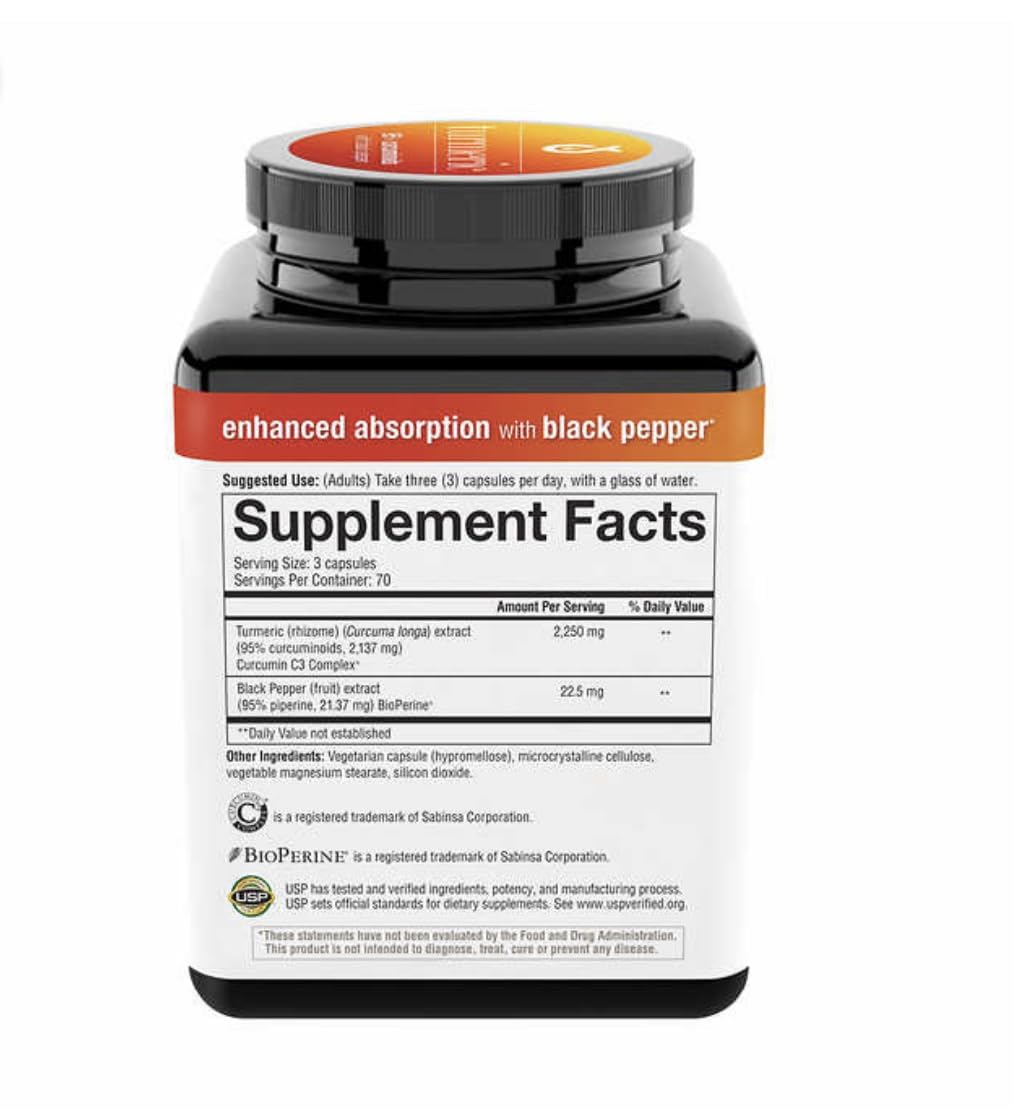 Youtheory Turmeric support Formula 2250mg capsule bottle with label