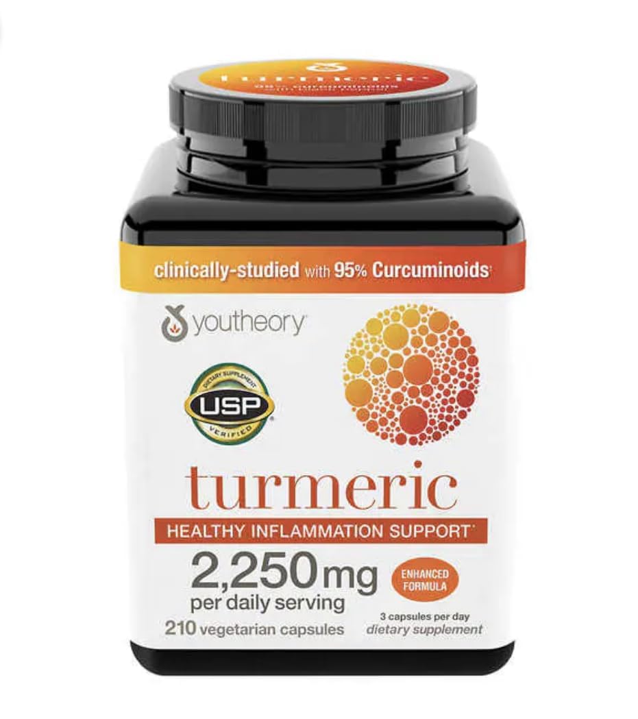 Youtheory Turmeric support Formula 2250mg vegetarian capsules front view