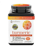 Youtheory Turmeric support Formula 2250mg vegetarian capsules front view
