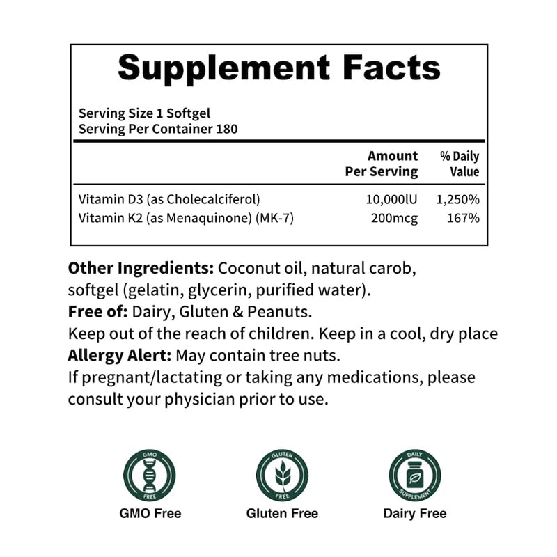 YOUTHVITA Vitamin D3 & K2 Softgels 180 count packaging