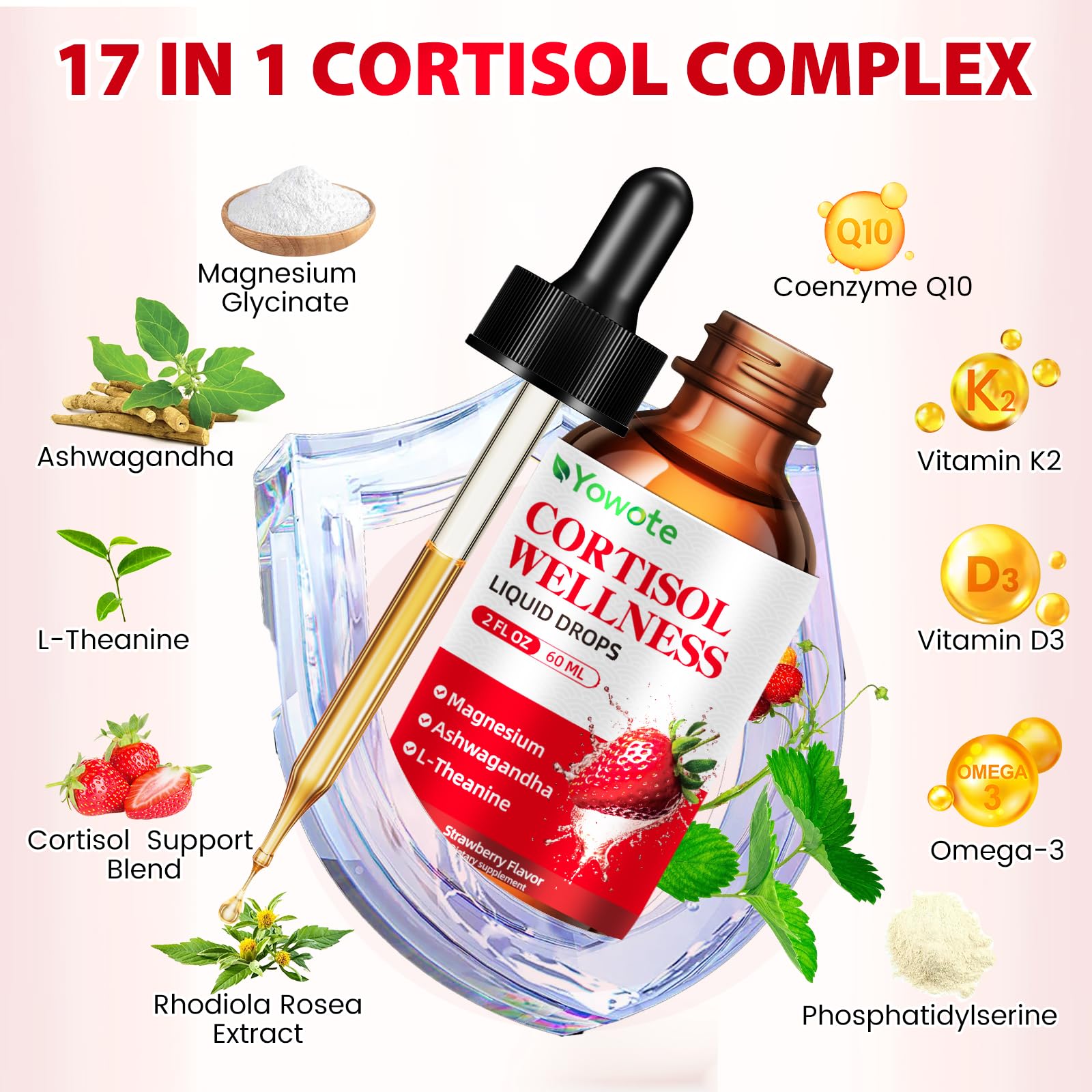 YOWOTE Cortisol Support Liquid Drops 60ML with dropper