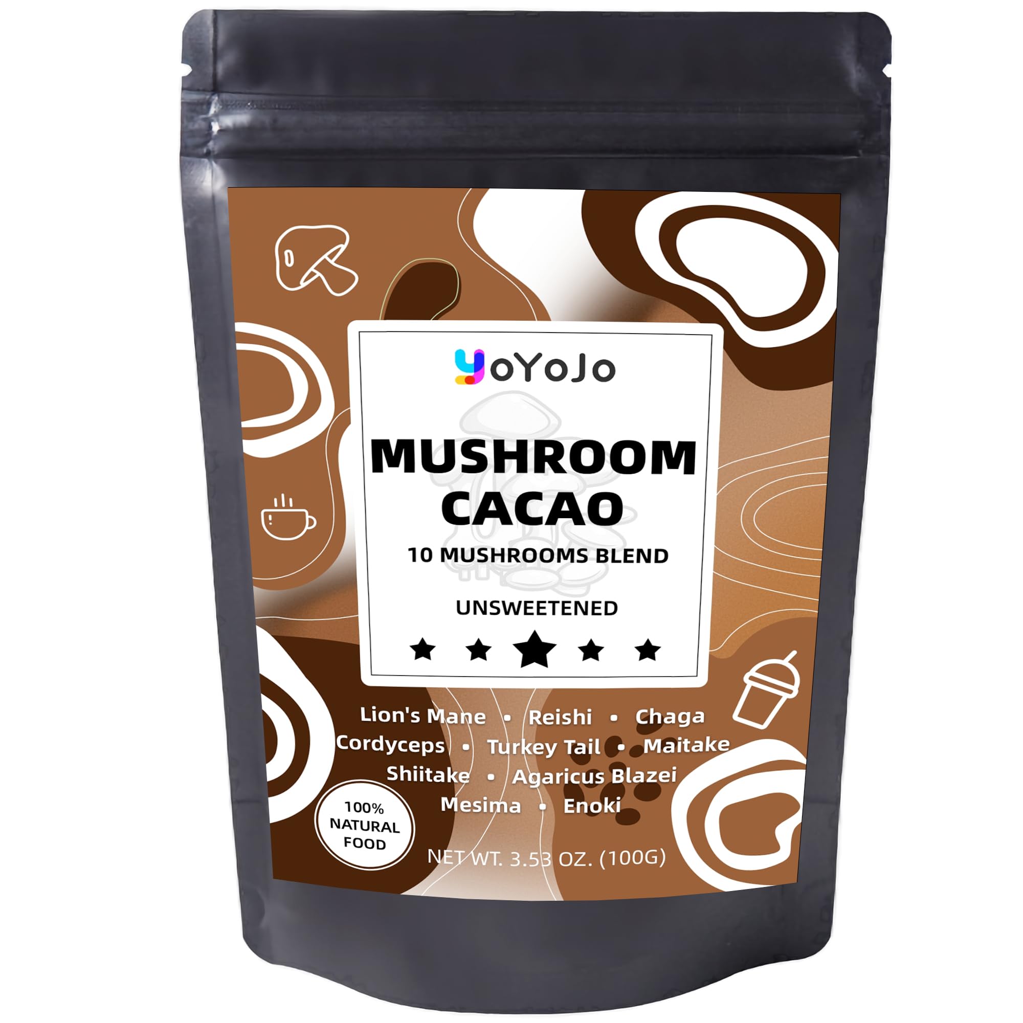 YoYoJo Mushroom Cacao Powder front view packaging