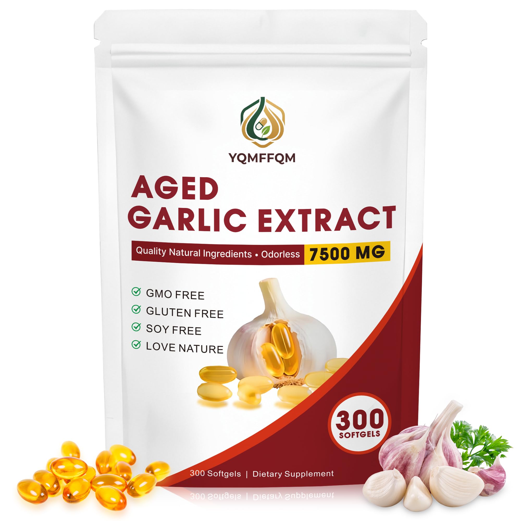 YQMFFQM Odorless Aged Garlic Extract Softgels front view