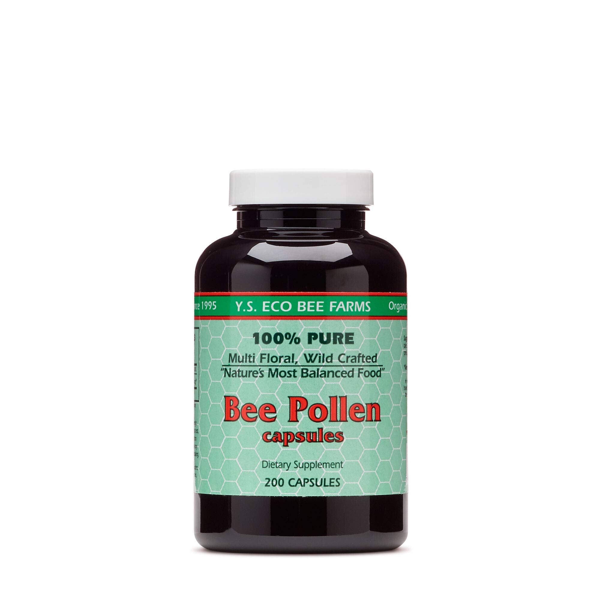 YS Organic Bee Pollen Capsules 500mg front view