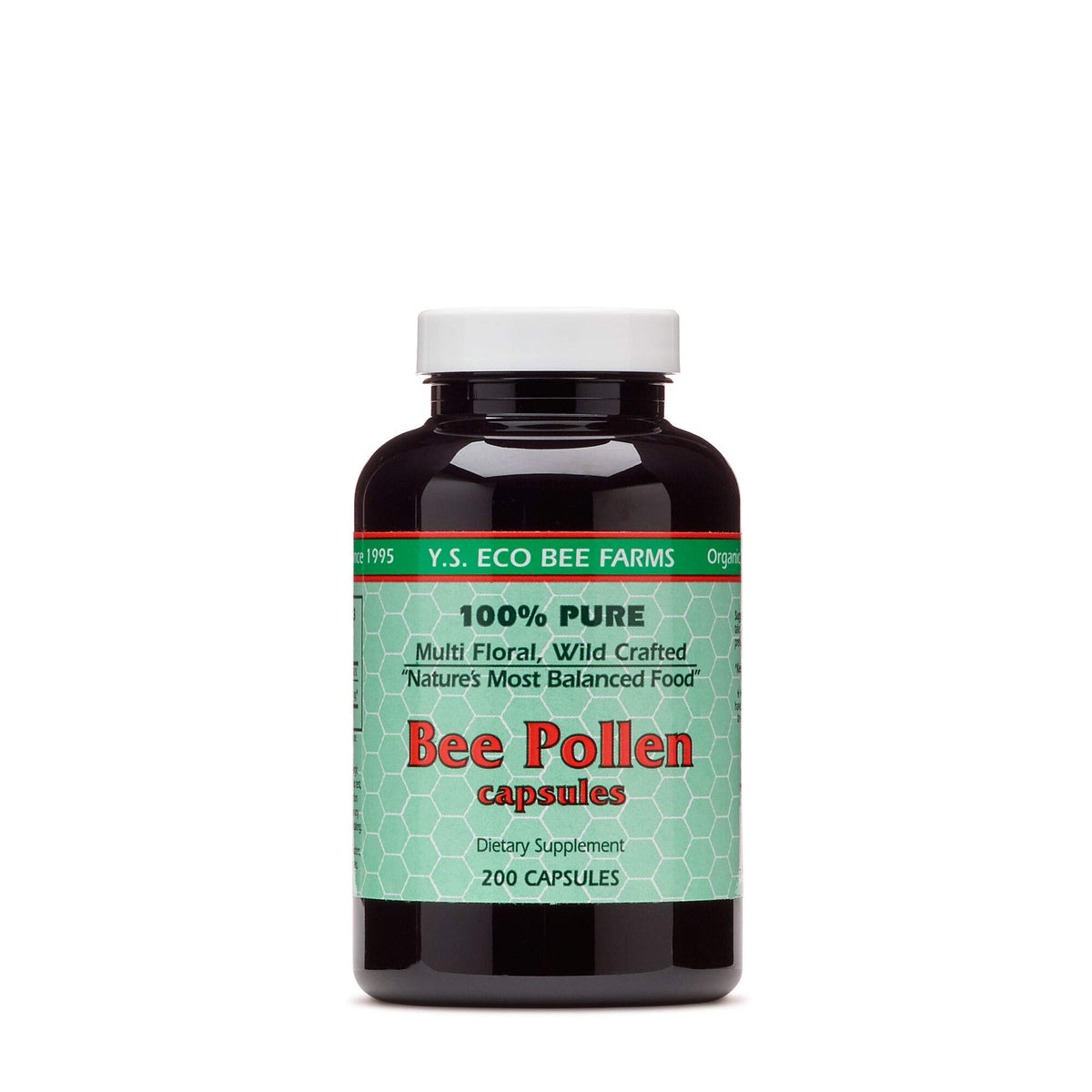 YS Organic Bee Pollen Capsules 500mg front view