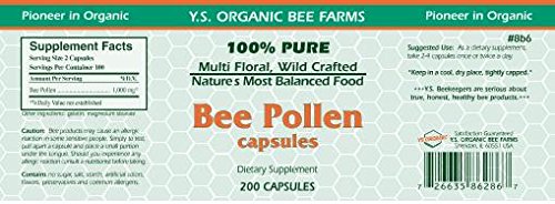 YS Organic Bee Pollen Capsules 500mg with ingredients list