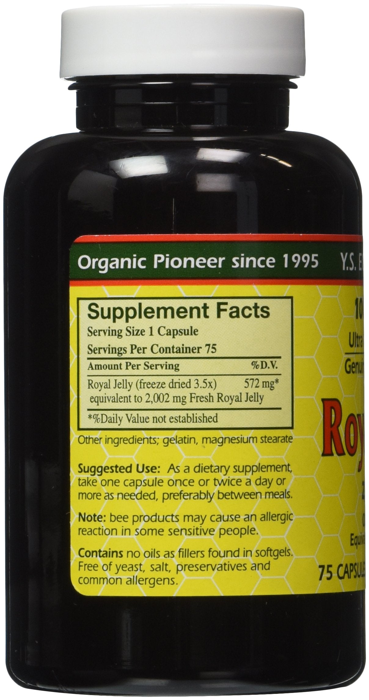 YS Organic Royal Jelly 2000 mg 75 Caps packaging details