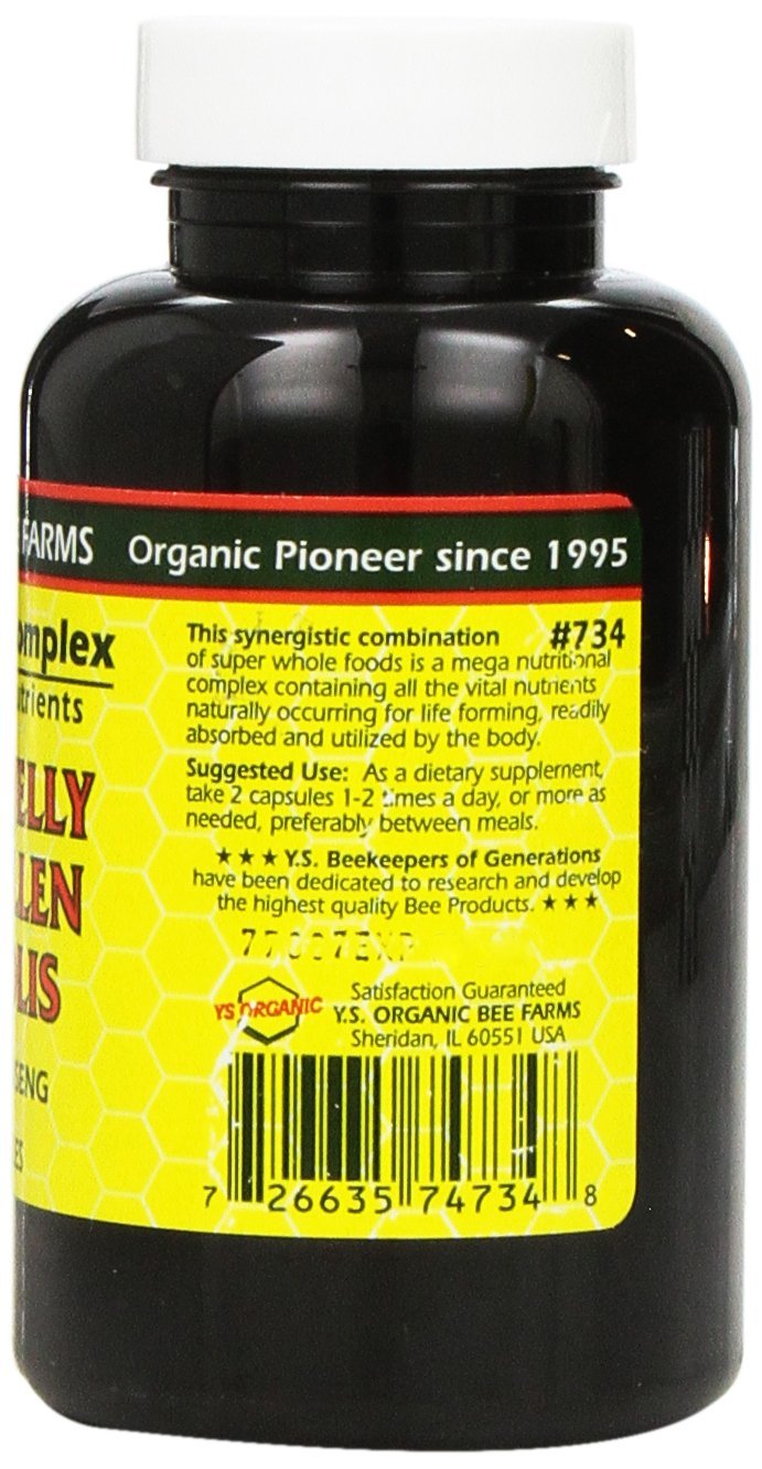 YS Organic Royal Jelly Bee Pollen Propolis 90 Capsules side view