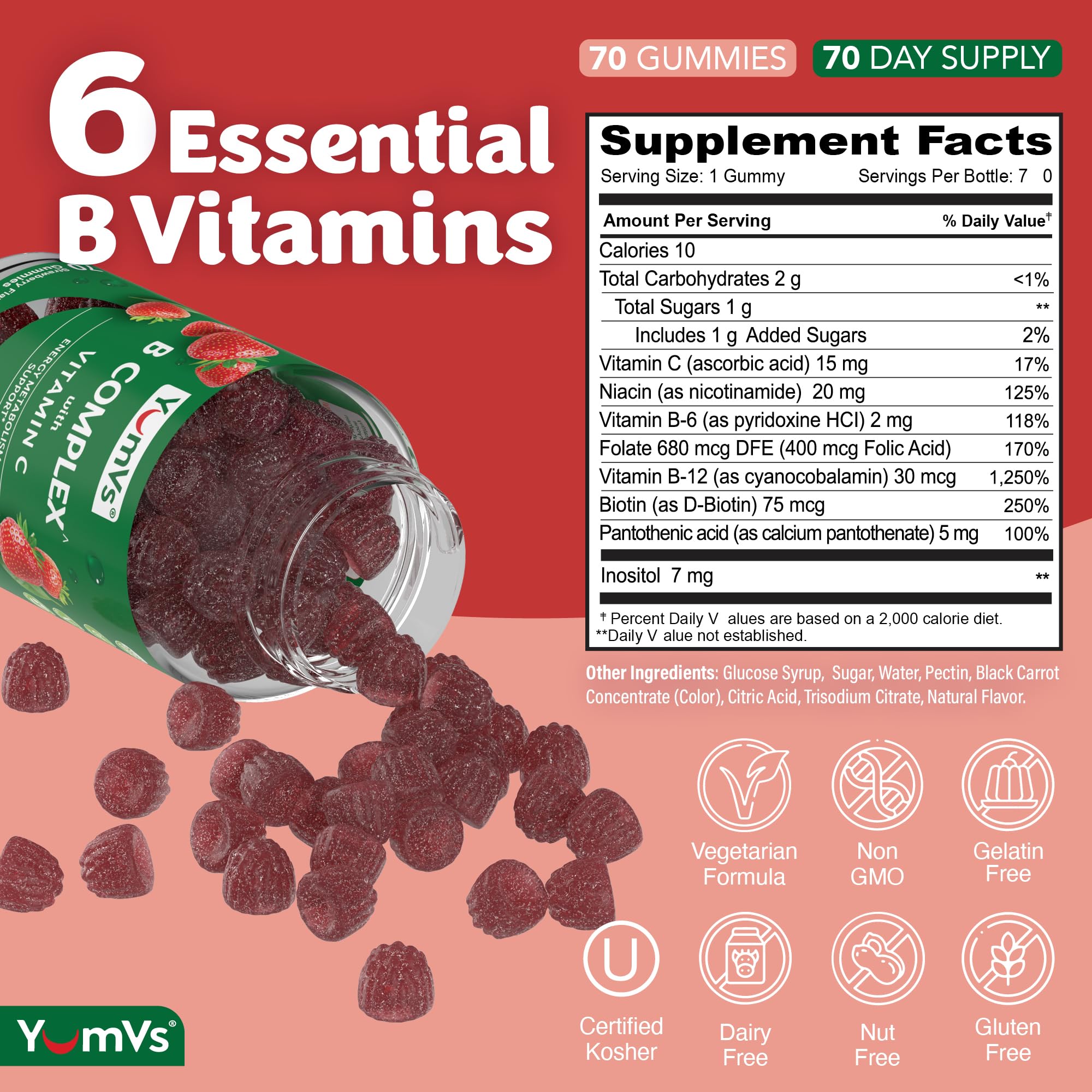 YUM-V'S B Complex Gummies 450g natural strawberry flavour