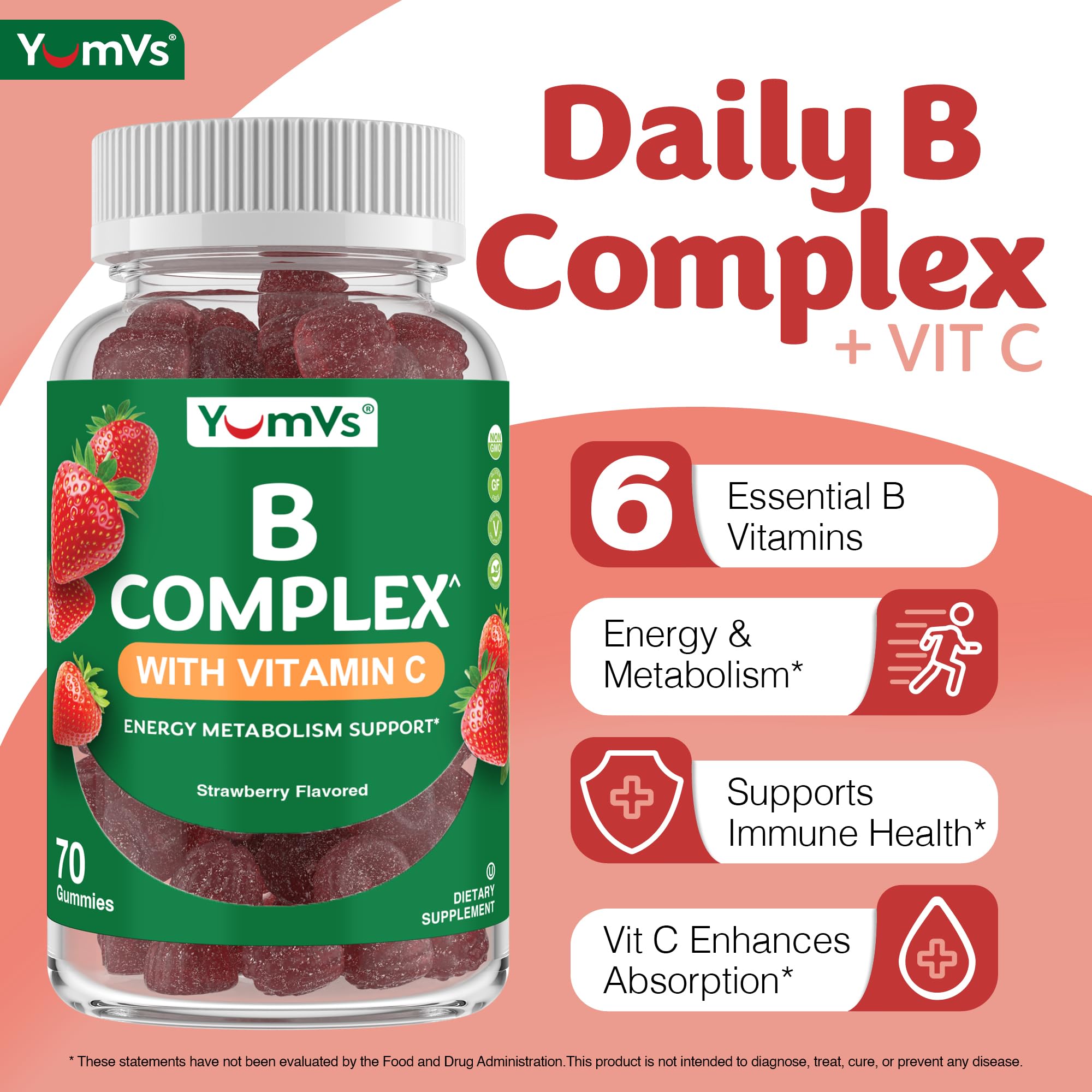 YUM-V'S B Complex Gummies 450g side view showing gummies