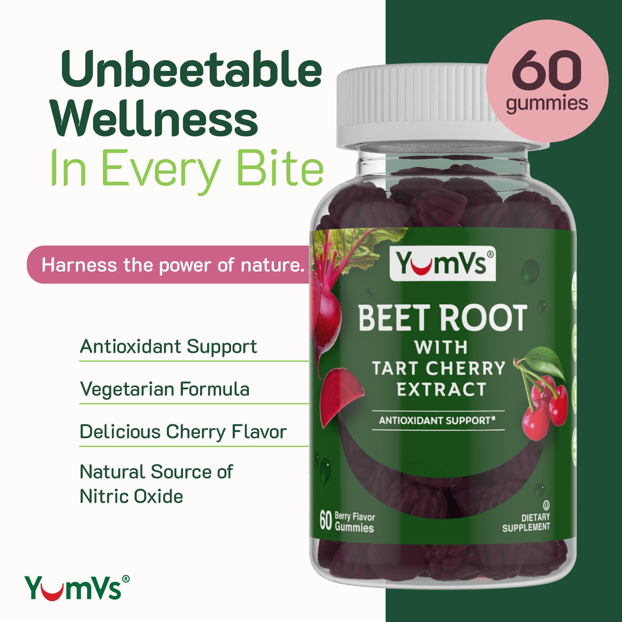YUM-V'S Beet Root Gummies bottle with berry flavour