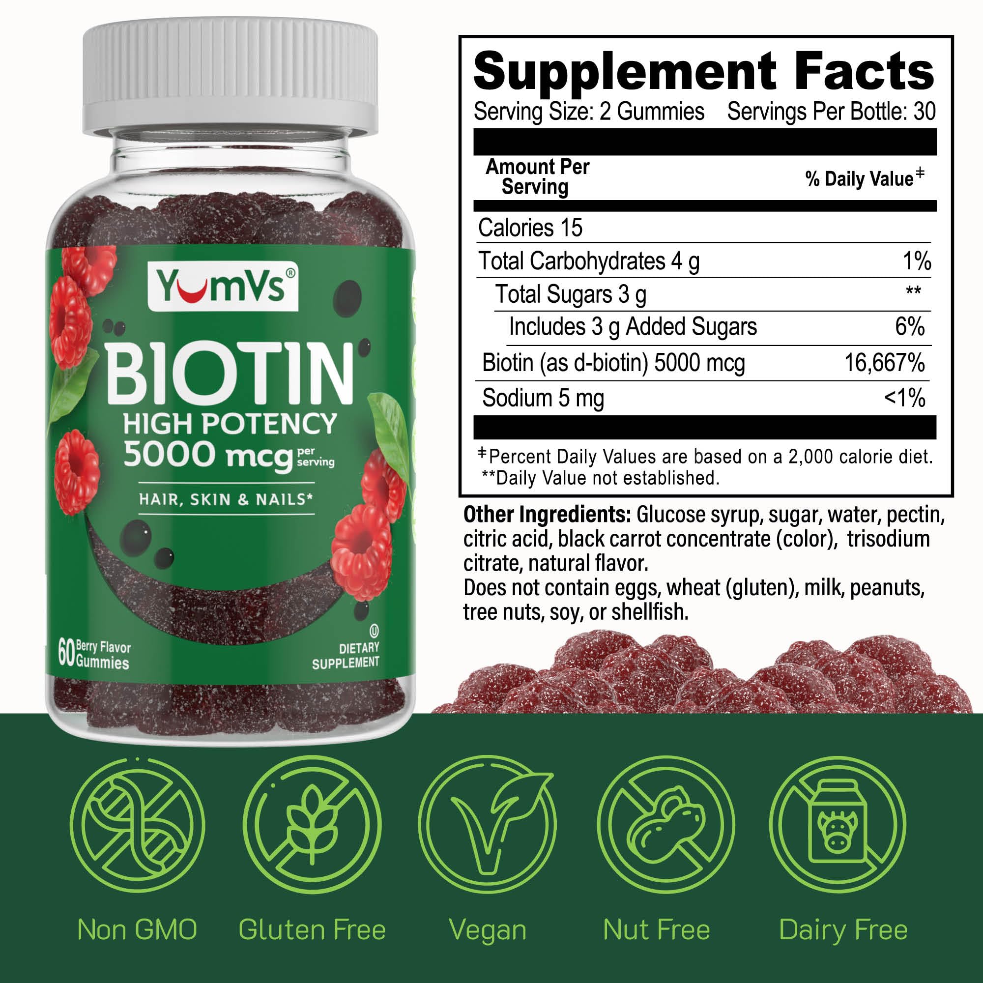 YUM-V'S Biotin Gummies ingredients list