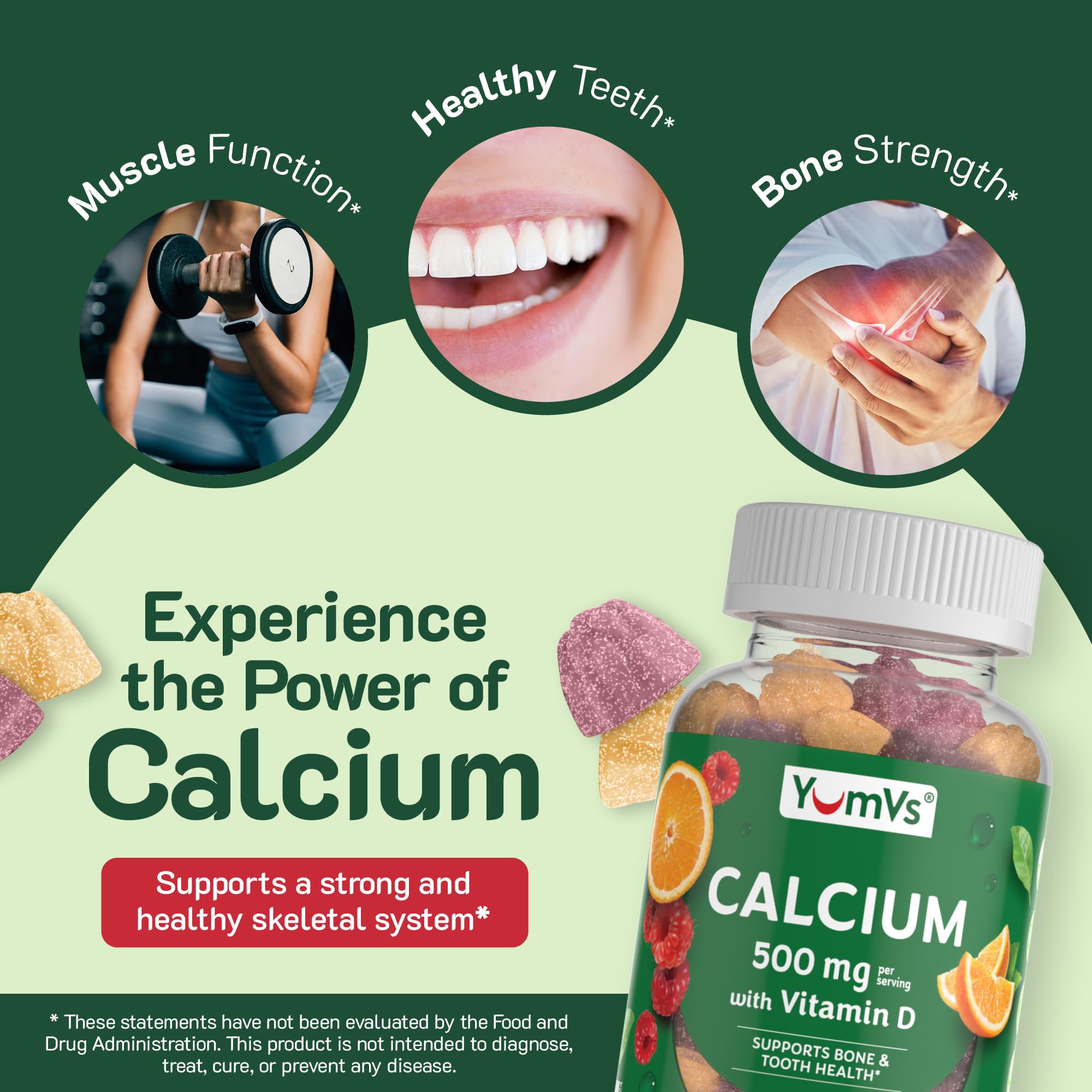 YUM-V'S Calcium Gummies in a bowl with fresh fruit