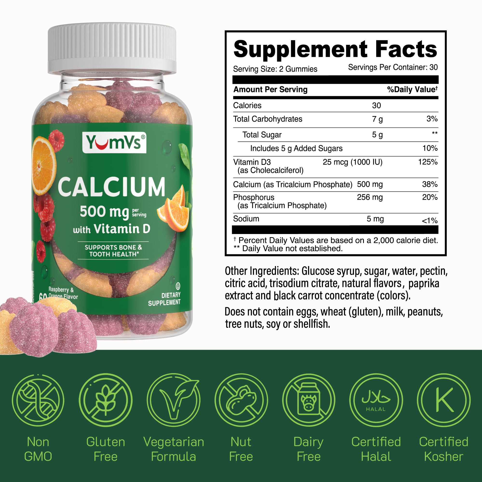 YUM-V'S Calcium Gummies nutritional information on packaging