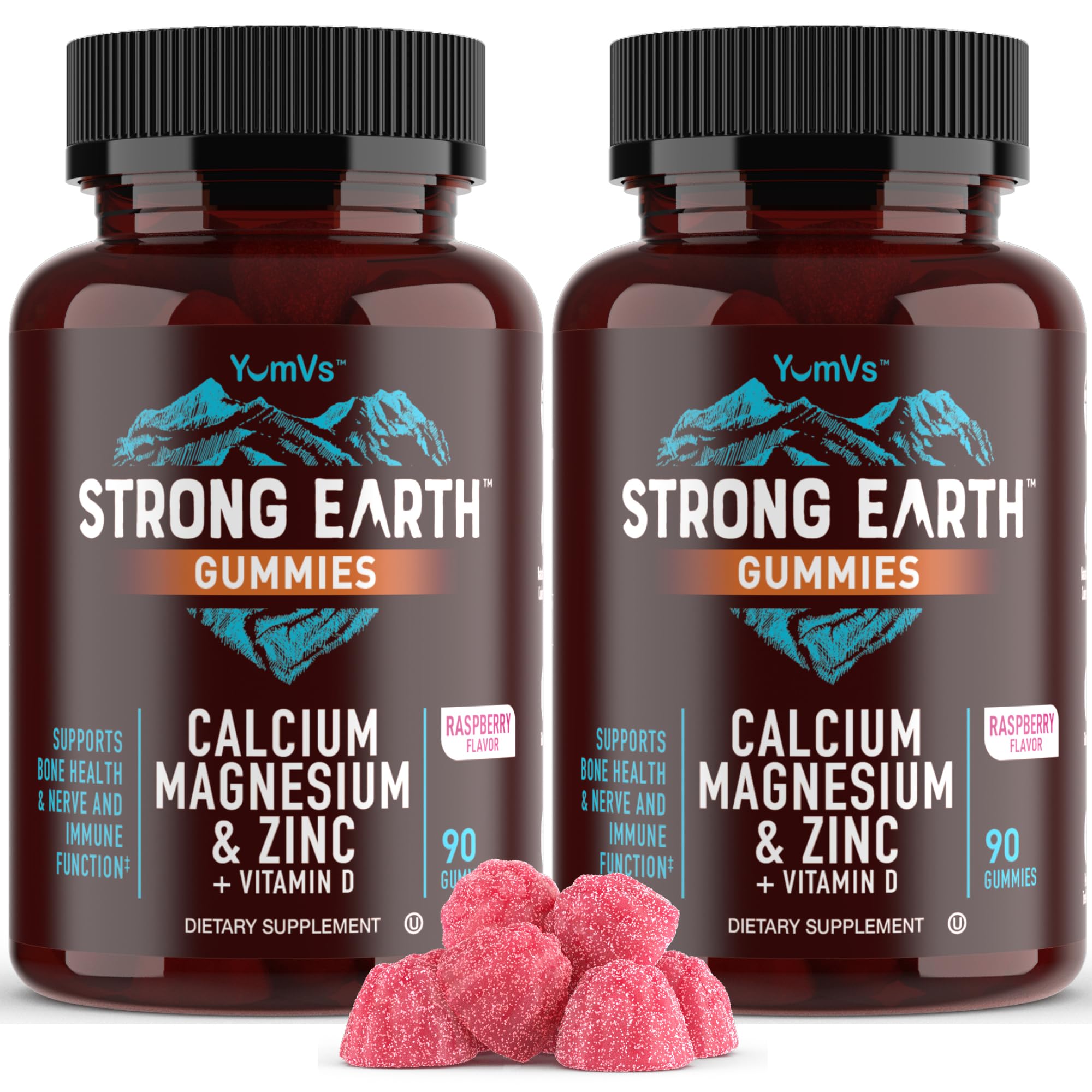 YUM-V'S Calcium Magnesium Zinc Gummies 90 Count raspberry flavour front view
