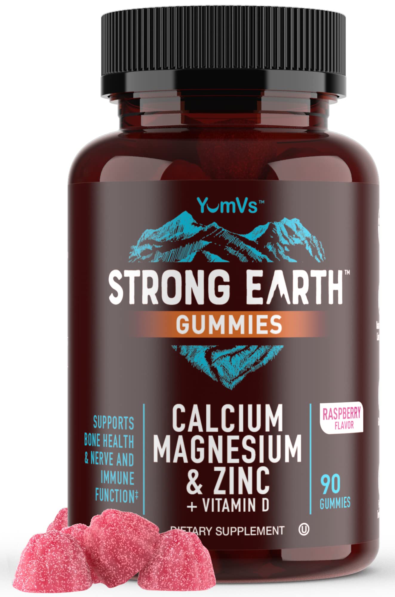 YUM-V'S Calcium Magnesium Zinc Gummies bottle with nutritional information